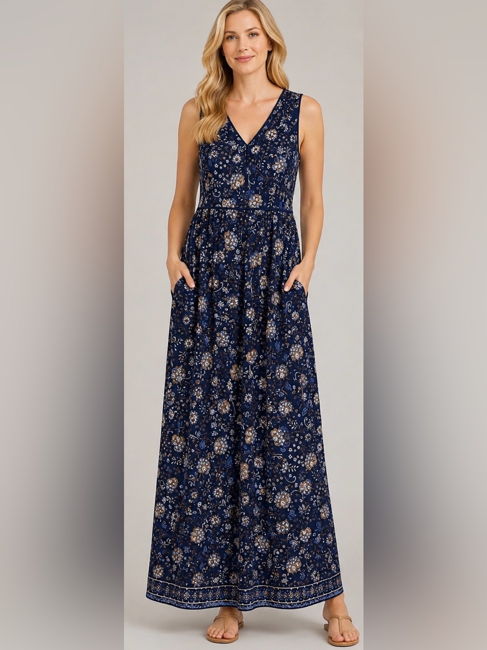 J.Jill Floral Maxi Dress - Navy Sz S